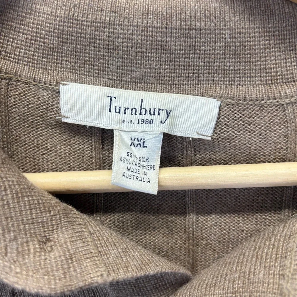 Turnbury Mens XXL Silk Cashmere Ribbed Polo Sweater Tan Brown Long Sleeve XL